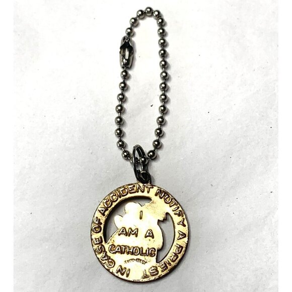 St. Christopher I Am A Catholic Medal Bag Charm 12K Gold Filled With Ball Chain - Picture 2 of 5